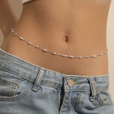 Boho mavekæde sølv taljekæde perler taljekæde perle body chain smykker til kvinder og piger