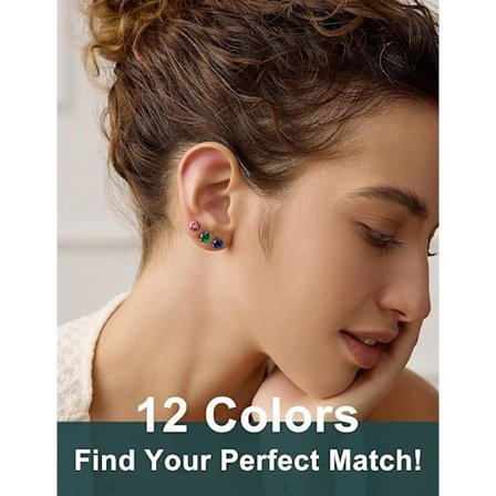 12 Par Silverörhängen Kirurgiskt Stål Örhängen Damörhängen Allergivänliga Örhängen Set Herrörhängen 12 Färger Cubic Zirconia