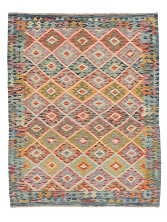 155X196 Tapis D'orient Kilim Afghan Old Style Marron/Vert Foncé (Laine, Afghanistan)