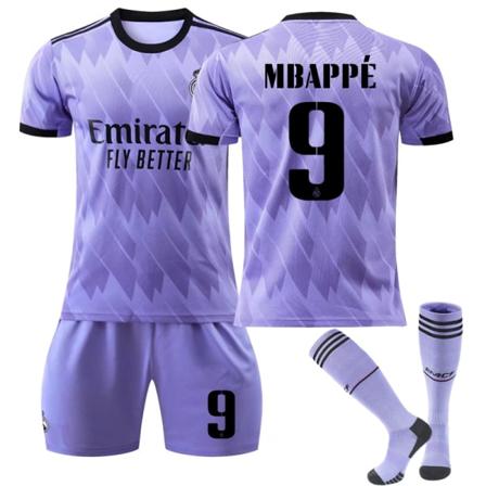 2022-23 Real Madrid Udebane Børnefodboldsæt nr. 9 Mbappé Adult M(170-175cm)