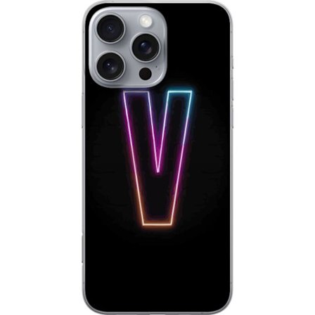 Yhteensopiva Puhelinkuori Apple Apple iPhone 16 Pro Max Neonkirjain V värikoodattu valossa mustaa taustaa vasten, minimalistinen muotoilu selkeällä