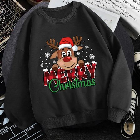 (Premium Genser) Søt Merry Christmas Print Genser Dame Høst Vinter Nydelig Fleece Langermet Herre Casual Rund Hals