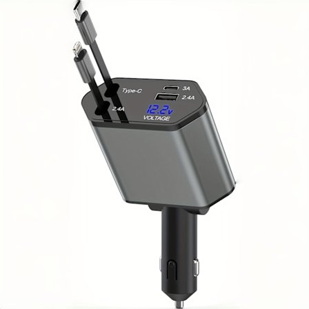 4-i-1 66W Billader for iPhone | 2 Uttrekkbare Kabler (PD & Lightning) og 2 Porter (USB-C & USB-A), Hurtiglading