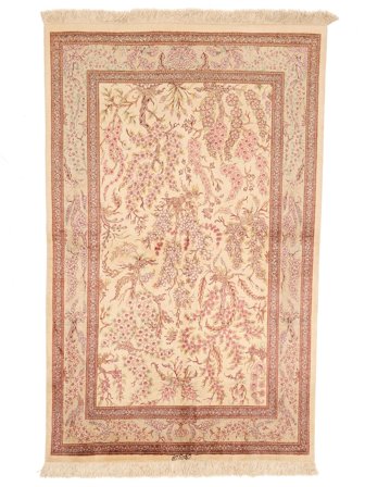 123X197 Tappeto Orientale Qum Di Seta Firmato: Qum Motevasel Marrone/Beige (Seta, Persia)