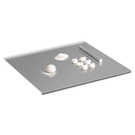 Skærebræt i rustfrit stål til køkken med kant, metalbræt til vask, skridsikkert bræt til kød, frugt, grøntsager, brød og bagning (sølv)