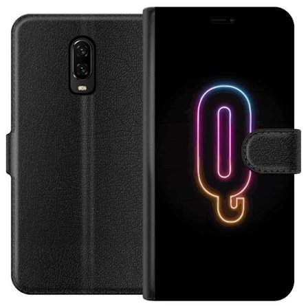 Kompatibel Tegnebogsetui til OnePlus OnePlus 6T Minimalistisk neonbogstav Q i lyse farver mod mørk baggrund