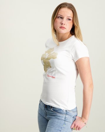 Calvin Klein CK FLOWER SLIM SS T-SHIRT Hvit T-skjorter Jente - Kids Brand Store