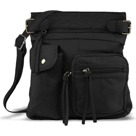 Ægte Læder Crossbody Taske - Super Blød & Holdbar Crossbody Taske - FARVE: Sort{AZC}