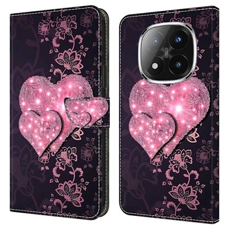 Xiaomi Redmi Note 14 Pro+ 5G Etui 3D-mønster Vegansk lær lommebok telefondeksel med stativ - Blonder Hjerter