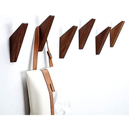 Pakke med 6, minimalistiske kroker, svart valnøtt vintage tre naturlige tre kleskroker vegg tre krogestativ, klær hatt håndkle stativ klær hatt henger