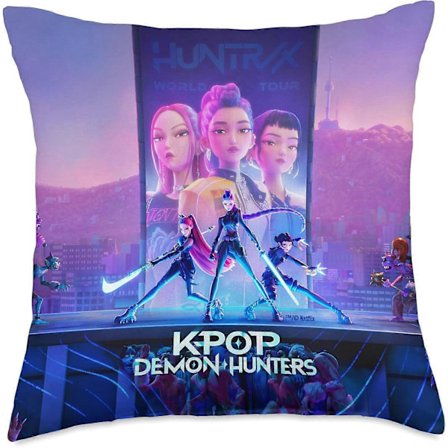HUNTR/X tema kunst pudebetræk, 45x45cm, det perfekte valg for K-pop fans, med dæmonjægere som designelementer, hvilket gør det til en ideel gave