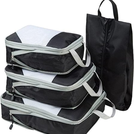 4-delt sett med pakkekuber med kompresjonspakkskopose Reiseveske