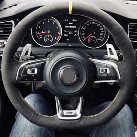 (Stil 14) Hand-sytt Kolfiber Svart Mocka Bil Ratt Skydd För Volkswagen Golf 7 GTI Golf R MK7 Polo Scirocco 2015 2016