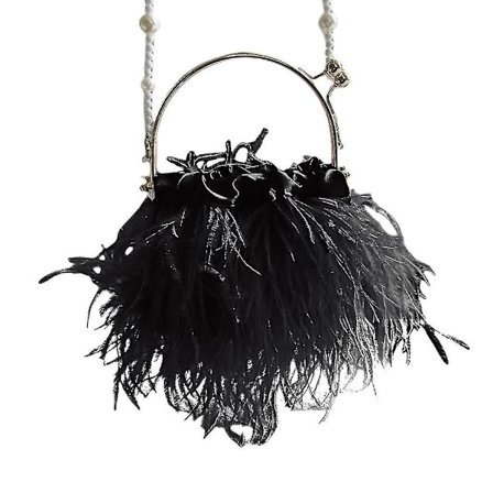 Kvinde Aften Clutch Taske Strudsefjer Kæde Skuldertaske Fest Bryllup Pung