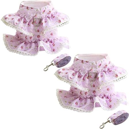 2-pack hundklänning sele väst med koppel, husdjursblommig outfit