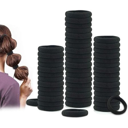 (50-pakning) Hårstrikk for tykt hår, Hårstrikk for kvinner, Hestehaleholder, Svarte hårstrikk for jenter, Skader ikke håret