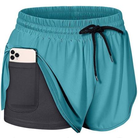Sommer Casual Lomme Sportshorts Falske To Dele, Snørebukser Kvinder, Blå, Størrelse S