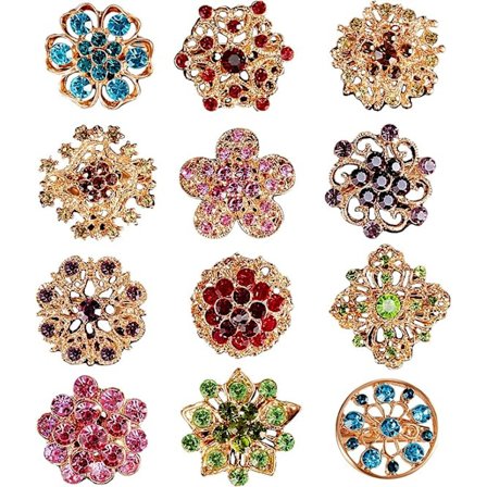 12 st Kristallknappbroscher, Rhinestone-knappar Scarves Spänne Blommiga Broscher Nål Rhinestone Kit Dekoration