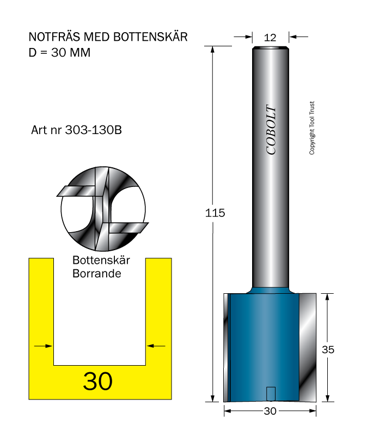 Cobolt 303-130B Notfræser D=30 L=35 TL=115 S=12, Maskintilbehør & forbrugsvarer