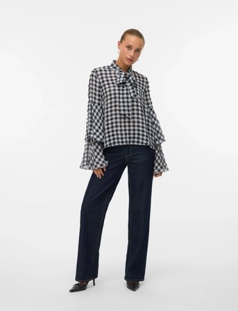 Vero Moda Vmsia Ls Flounce Top Wvn Ga - Black - L