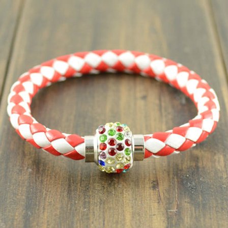 Läderarmband Magnet strass spänne armband