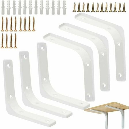 Valkoinen L-muotoinen hyllynkannatin 6 kpl 100 mm:n suorakulmakannattimet, jotka ovat yhteensopivia huonekalujen seinähyllyjen kanssa