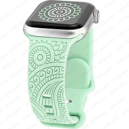 Graverat band för Apple Watch 44MM 49mm 40mm 41 45mm 38/42mm Leopard silikon sportrem för IWatch Series Ultra 8 7 6 SE 5 4 3 1492-Pistachio 