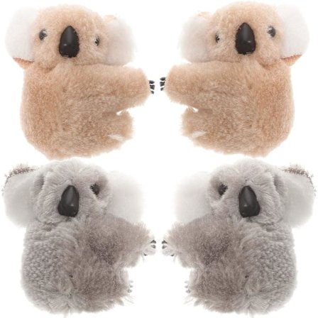 Fyra plysch koala hårklämmor, oregelbundet formade, bedårande håraccessoarer.