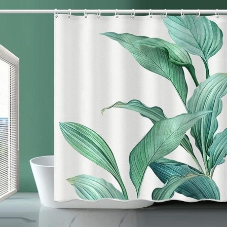 IC Duschdraperi, Bananblad Duschdraperi Tyg Gröna Blad Duschdraperi, Viktad Nederkant, med 12 Krokar, Dusch (72"X 72")