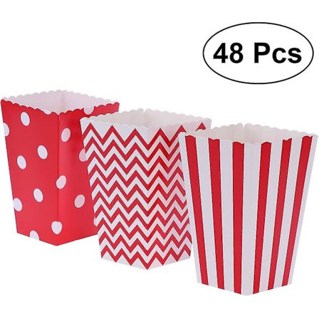 48 st Popcornaskar Ränder Vågor Prickar Papper Röd