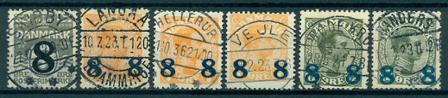 Danmark 1921-1922 - Samling med 8 øre provisorier AFA 117-119 - Stemplet
