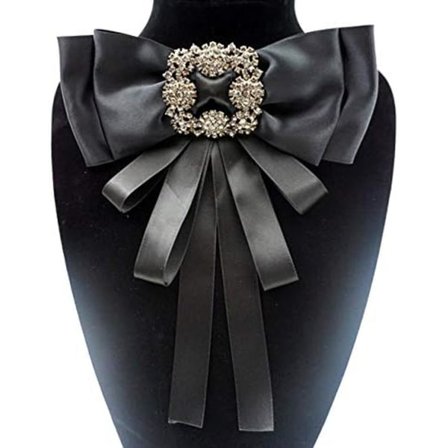 Svart båndbrosje for kvinner, strass krystall sløyfebrosje, svart for menn/kvinner, ferdigknyttet slips, sløyfe, patriotisk jabotkrage for jul