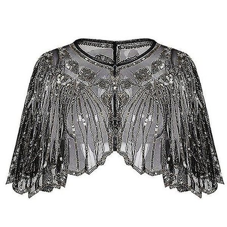 Vintage 1920s Sequin Mesh Shiny Scalopped Poncho For Women