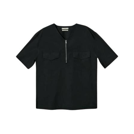 Mango Zip-neck cotton shirt svart, Herr, Herr, Storlek: M