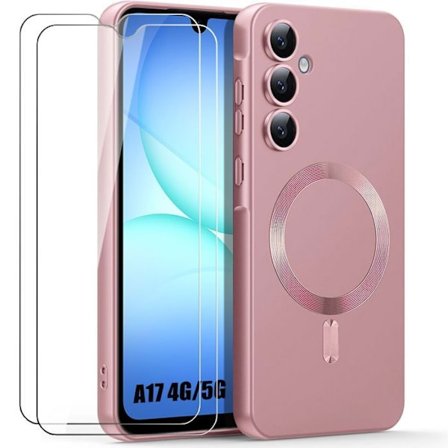 Beskyttelseshætte - BOOLING - til Samsung Galaxy A17 5G/4G - Silikone med Rosa Magnetisk Cirkel - 2 Glas