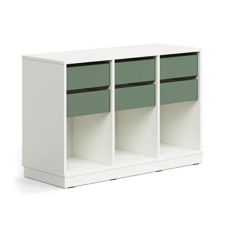 Student storage CASPER, 6 drawers, 3 compartments, base frame, white/dark green