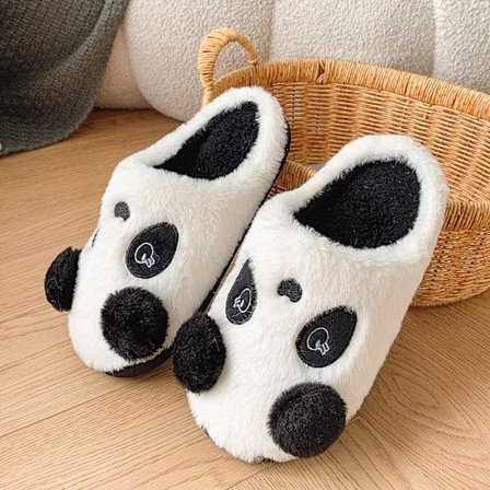 (L) Cartoon Panda Hårede Tøfler, Søde Panda Tøfler - Varme og Fluffy Soveværelse Tøfler med Strømper og Skridsikre Greb, Interestin