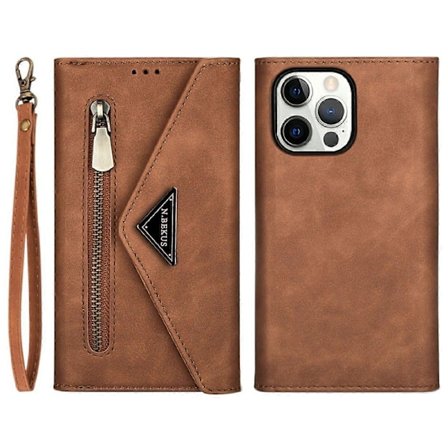 Læder Lynlås Pung Rem Design Fuld Beskyttelse Telefon Cover med Støttefod til iPhone 13 Pro 6.1 tommer