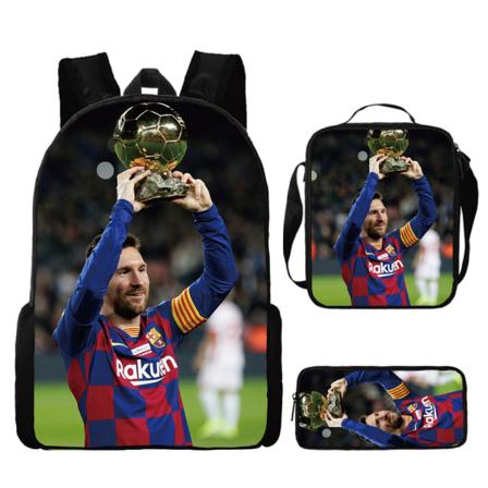 3-osainen set Messi ja Ronaldo -reppua, opiskelija jalkapallokassi, 3D- printed printed reppu style 2