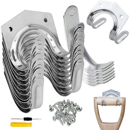 18 stk. Opbevaringskroge, vægmonteret haveredskabsholder, jern Enkelt/dobbelt værktøjsstativ til garageskur Lagergårdsarbejdsbord, med skruer og 