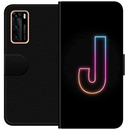 Kompatibelt Lommeboketui til Huawei Huawei P40 Minimalistisk neonbokstav J i fargeskiftende lys mot svart bakgrunn