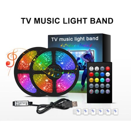 LED-ljuslist med musik, USB, färgglad, 2 meter med 60 lampor