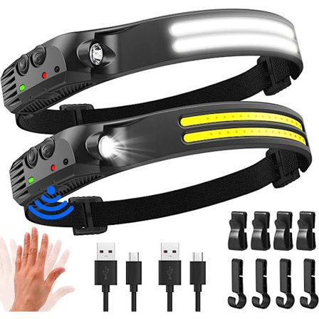 Ultraljusstark LED-pannlampa, 2000 lumen 230° belysning USB-laddningsbar