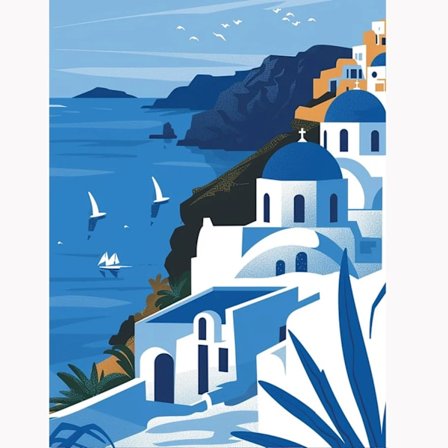 Seaside Santorini Diamantmålningskit - 5D Full Drill DIY Broderi Heminredning