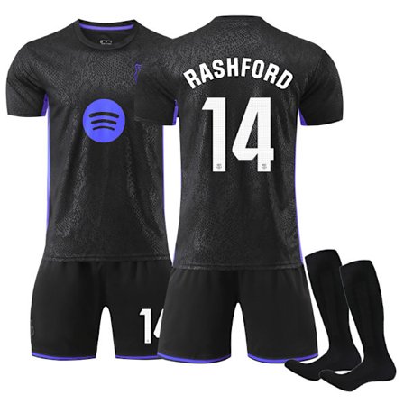 25-26 FC Barcelona Black Mamba Special Edition NO.14 RASHFORD Sæt Børn Voksen Fodboldudstyr med Sokker