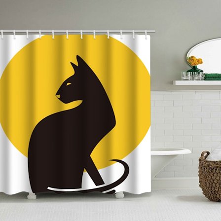 Cartoon Cat Duschdraperi, med 12 plastkrokar-C
