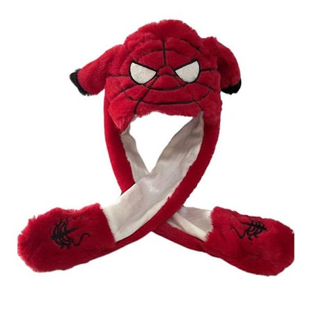 Spiderman Novelty Hatt med Bevegelige Ører, Hoppende Morsom Superhelt Plusshette for Menn og Gutter, Cosplay Julparty Feriehatt