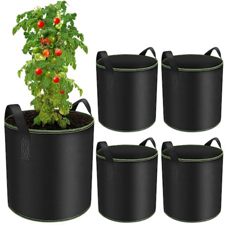 30L Dyrkeposer for Poteter, Tomater og Andre Planter med Håndtak, Ikke-vevde Plantedyrkeposer for Blomster og Jordbær (5-pakning)[ch]