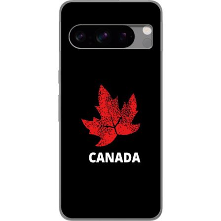 Kompatibelt Mobildeksel til Google Google Pixel 8 Pro Grafisk lønnebladsymbol i rødt mot svart bakgrunn med tydelig kanadisk referanse og minimalist