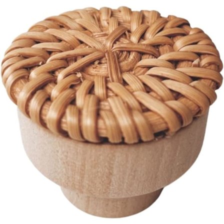 6 Boho Rattan Knapper til Kommode, Skuffer, Skab; Håndlavede Boho Flettede Dekorative Træk til Boligindretning Træmøbler (Karamel)